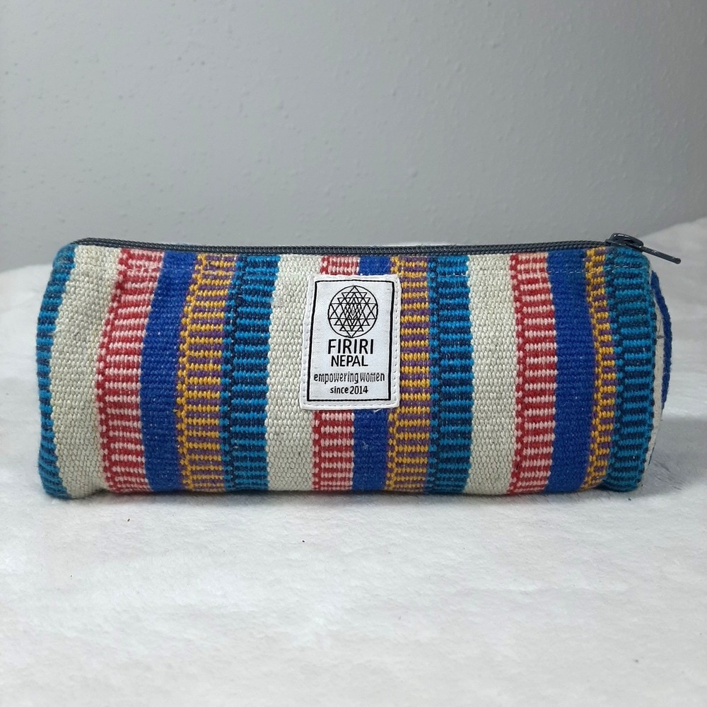 Firiri Nepal Striped Cotton Makeup Cosmetic Bag Blue‎ Red Yellow White Zipper